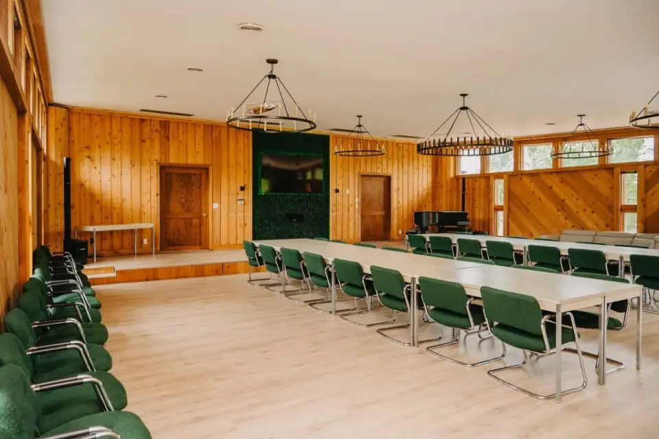 Freedom Hall, the indoor gathering space at Old Mill Village